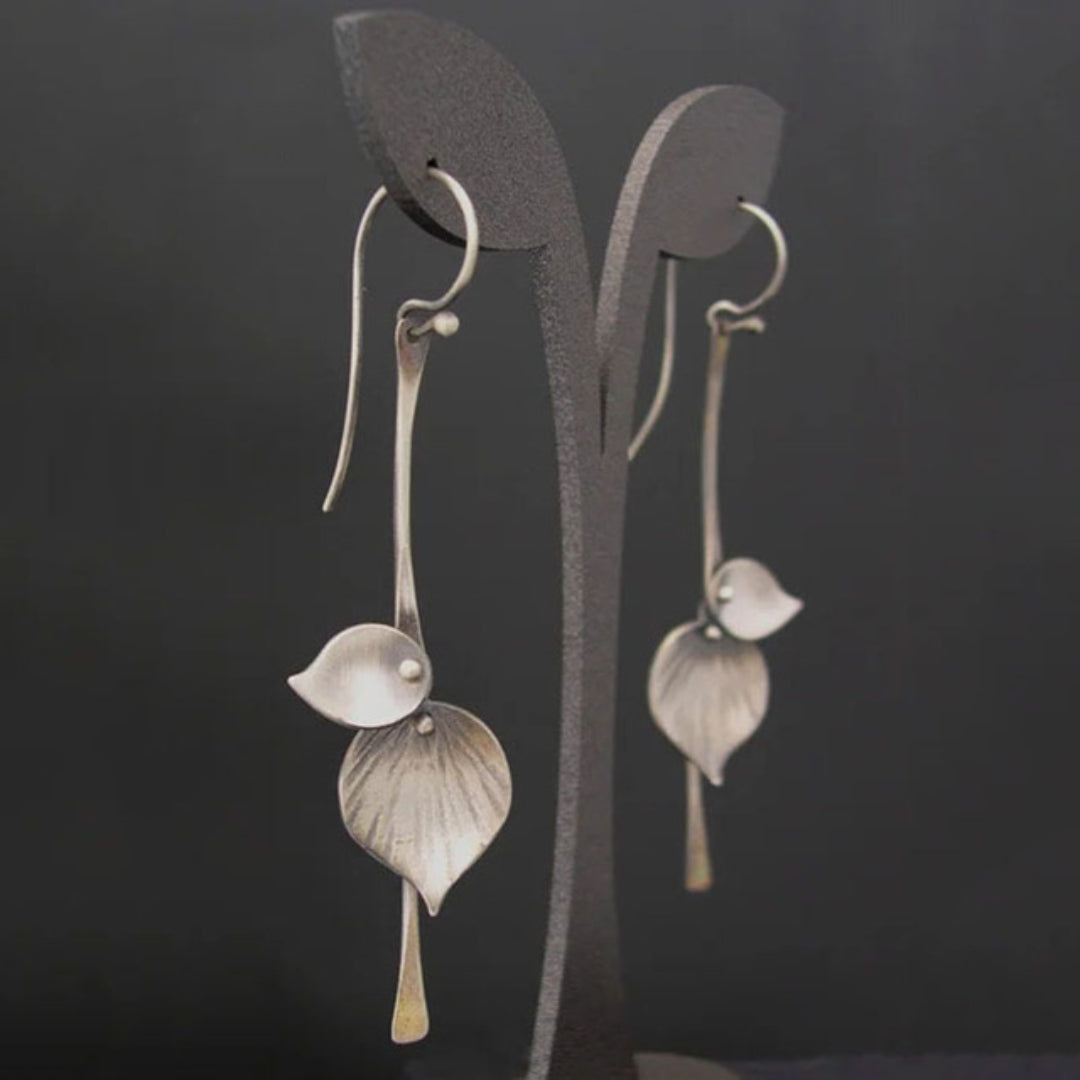 BOUCLES D’OREILLES VINTAGE FEUILLE ARGENT