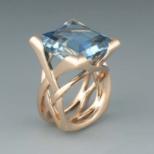 BAGUE ZIRCONIA BLEU CLASSIQUE EN OR ROSE