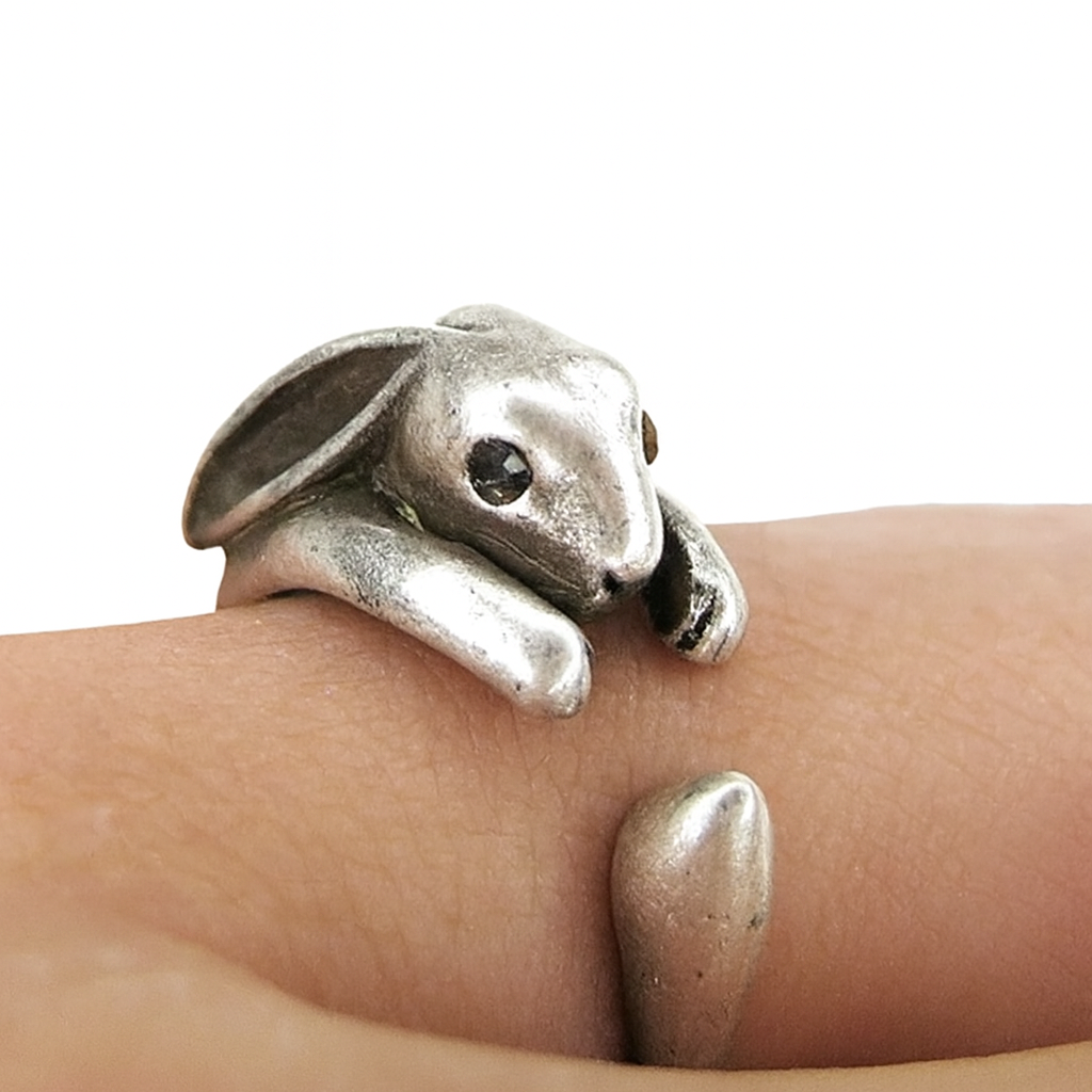 SILVER SNUGGLE HARE RING