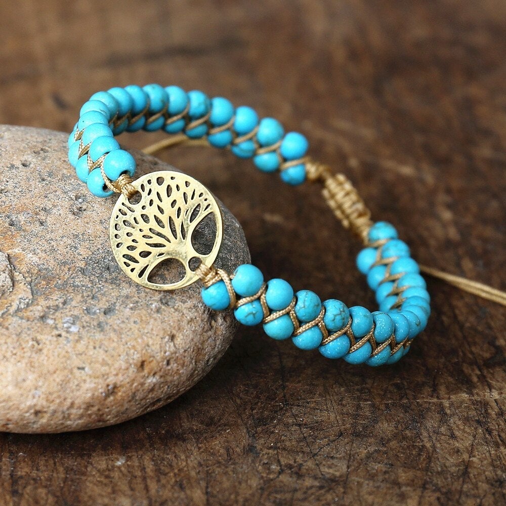 BRACELET ARBRE DE VIE EN OR AVEC PIERRE TURQUOISE