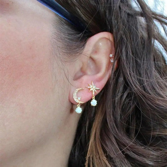 BOUCLES OPAL CÉLESTES LUNE & ÉTOILE
