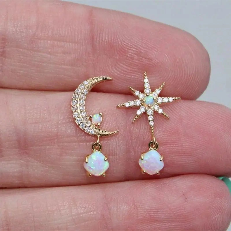 BOUCLES OPAL CÉLESTES LUNE & ÉTOILE