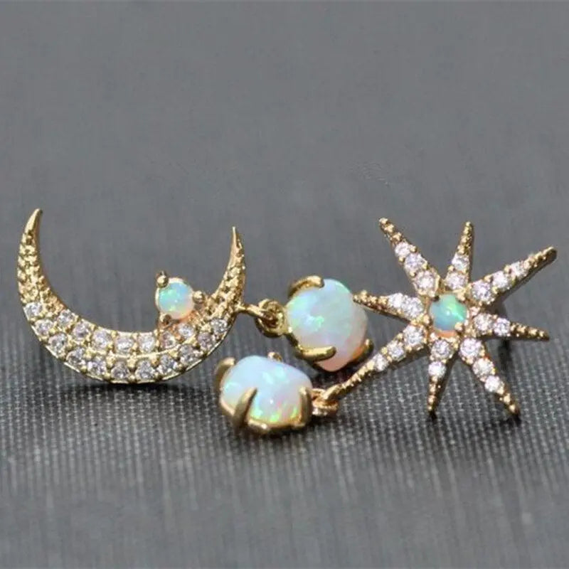 BOUCLES OPAL CÉLESTES LUNE & ÉTOILE