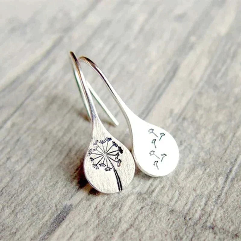 BOUCLES ARGENT FEUILLES DE PISSENLIT ÉCLATANTES