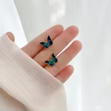BOUCLES AILES PAPILLON ÉMAILLÉES BLEUES