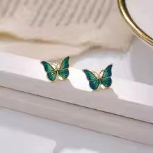 BOUCLES AILES PAPILLON ÉMAILLÉES BLEUES