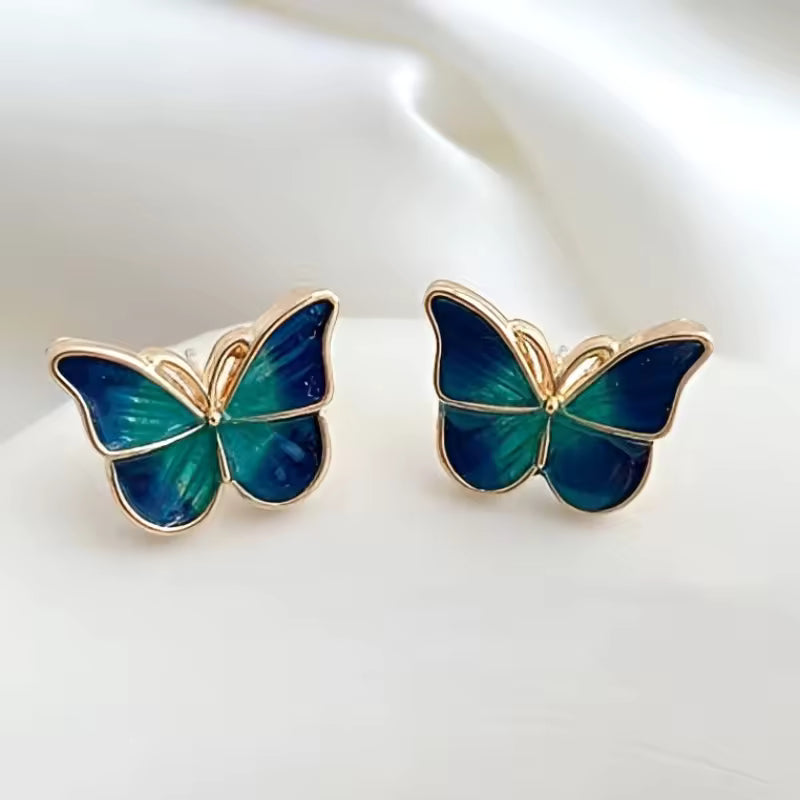 BOUCLES AILES PAPILLON ÉMAILLÉES BLEUES