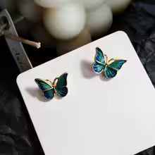 BOUCLES AILES PAPILLON ÉMAILLÉES BLEUES