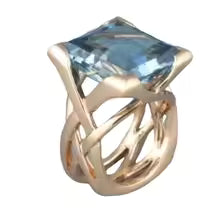 BAGUE ZIRCONIA BLEU CLASSIQUE EN OR ROSE