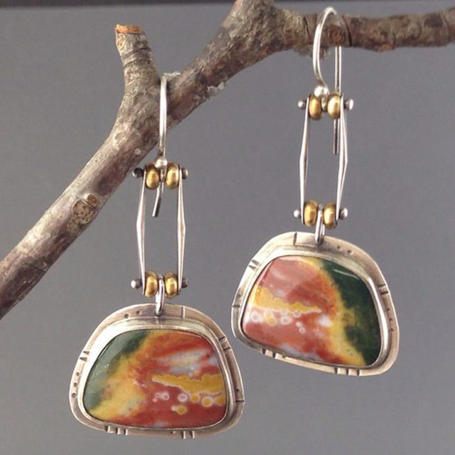 BOUCLES JASPE ARC-EN-CIEL FAIT MAIN