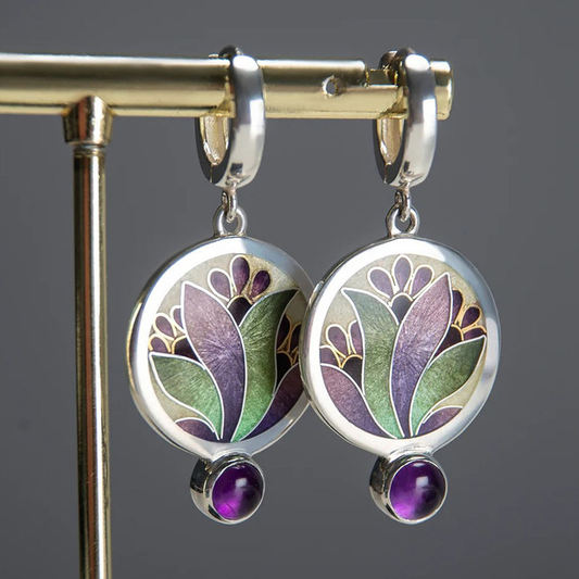 BOUCLES CRISTAL VIOLET STYLE BOHÈME VINTAGE