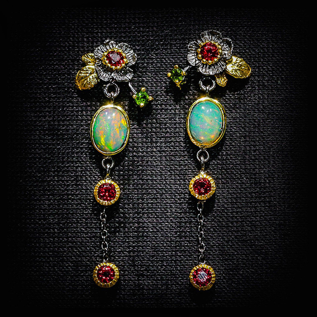 BOUCLES D’OREILLES BOHÈME OPAL FEU & LUNE
