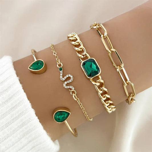 SET BRACELETS CRISTAL VERT STYLE VINTAGE