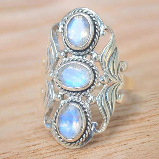 BAGUE PIERRE DE LUNE TRIPLE COURONNE