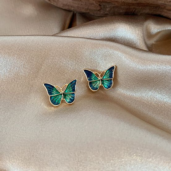 BOUCLES AILES PAPILLON ÉMAILLÉES BLEUES