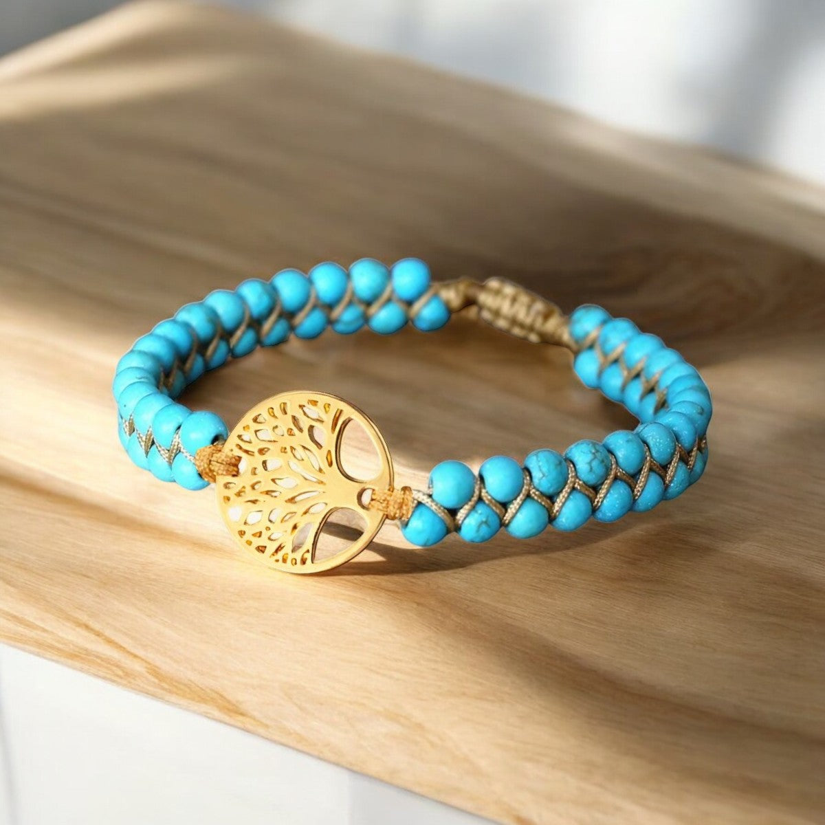 BRACELET ARBRE DE VIE EN OR AVEC PIERRE TURQUOISE