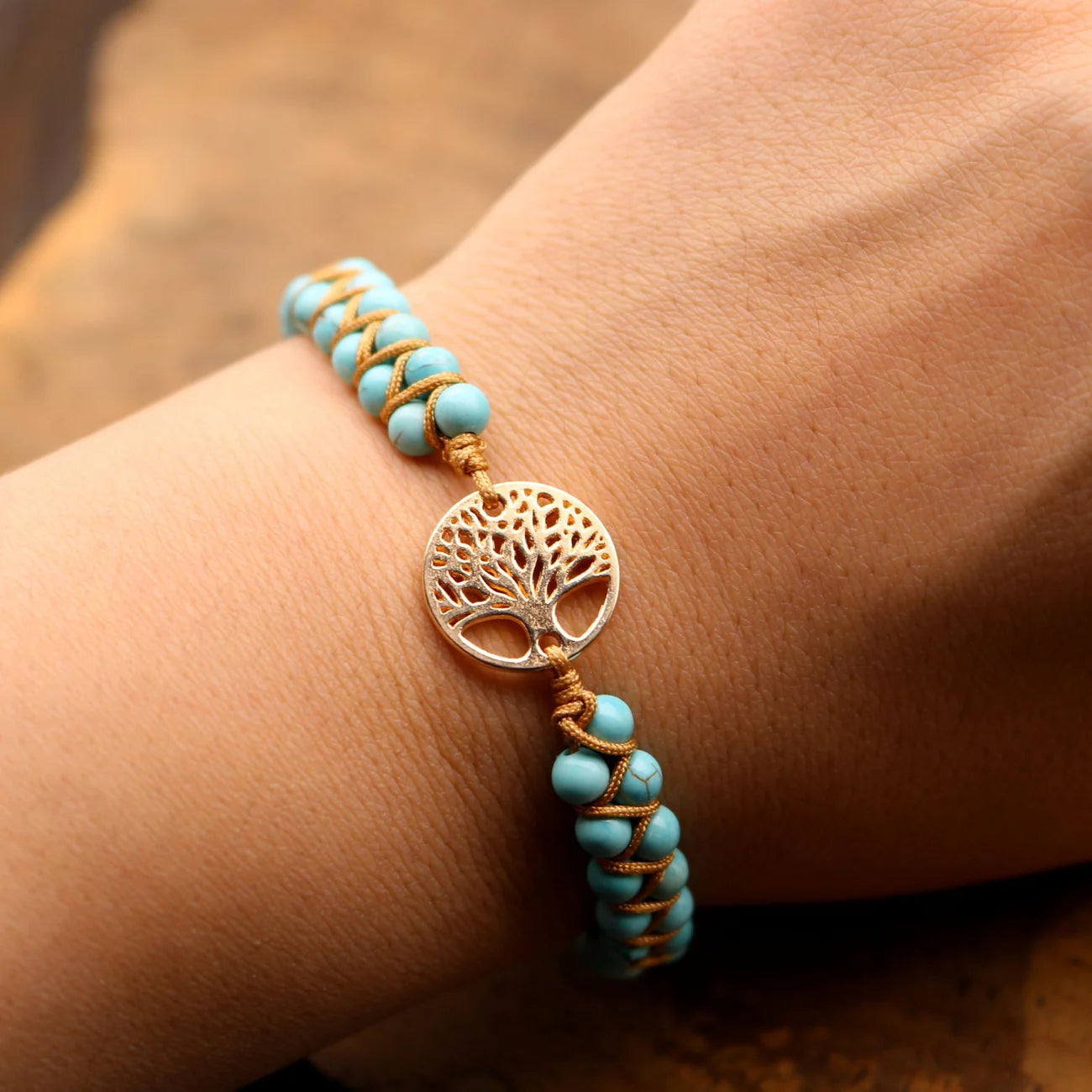 BRACELET ARBRE DE VIE EN OR AVEC PIERRE TURQUOISE